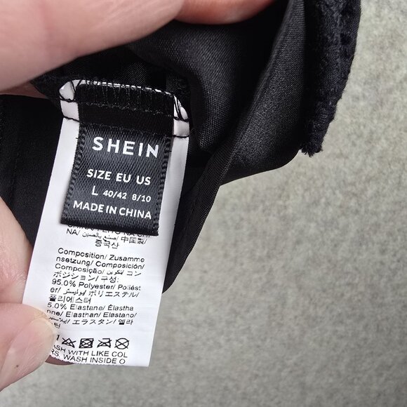 Shein Womens Ruffled Button-Front Top Black Polyester Blend Large Sleeveless - Picture 3 of 5